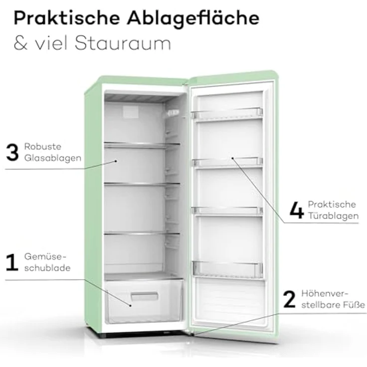 SCHOEPF Vollraum-Kühlschrank Retro RKS245SGD, 238L, Energieeffizienzklasse A, grün – Bild 5