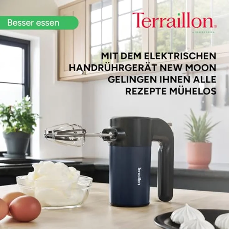 TERRAILLON New Moon Elektrischer Handmixer, Edelstahl-Schneebesen, 5 Geschwindigkeitsstufen, Turbo-Funktion, 400 W, Auswurfknopf, lackiertes Edelstahl-Gehäuse, blau – Bild 2