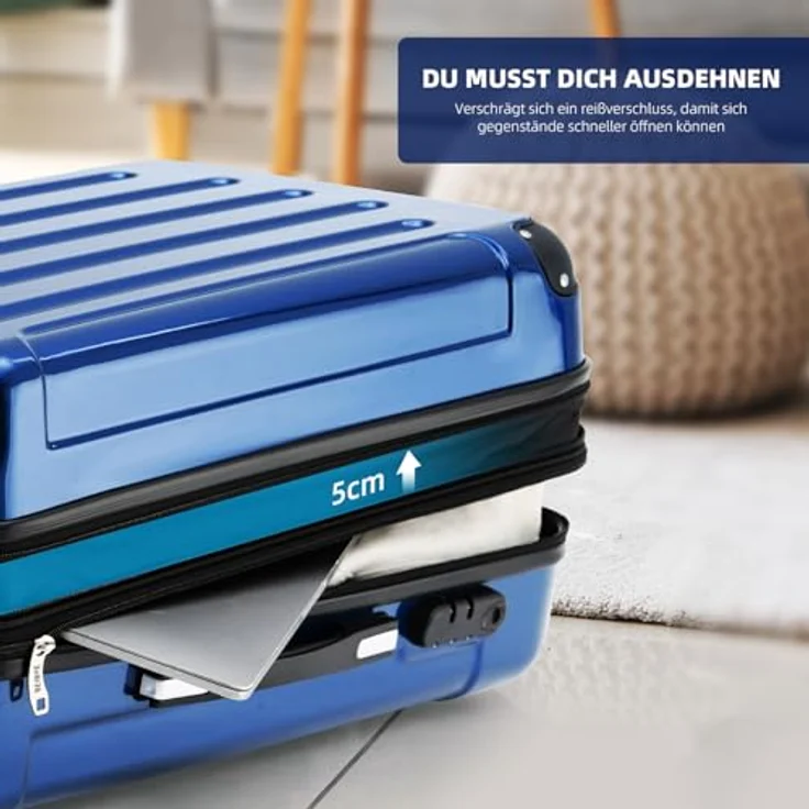 BEIBYE 3er Kofferset Hartschalen-Koffer mit Dehnungsfuge, 4 Doppelrollen, Teleskopgriff, Blau – Bild 3