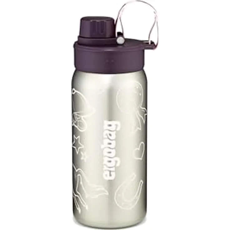 ergobag Edelstahl Trinkflasche, 0,5 Liter, geschmacks- und geruchsneutral, kinderleicht zu öffnen