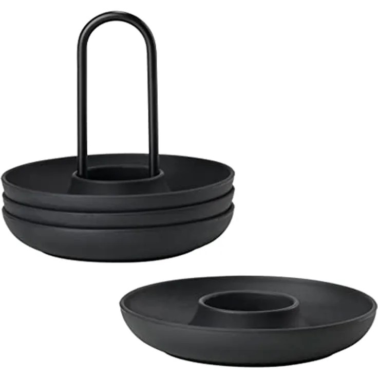Zone Denmark Singles Eierbecher aus Silikon, Eierhalter, Stapelbar, 4er-Set mit Halter, Durchm. 11,2 cm, Höhe 9,5 cm, Schwarz