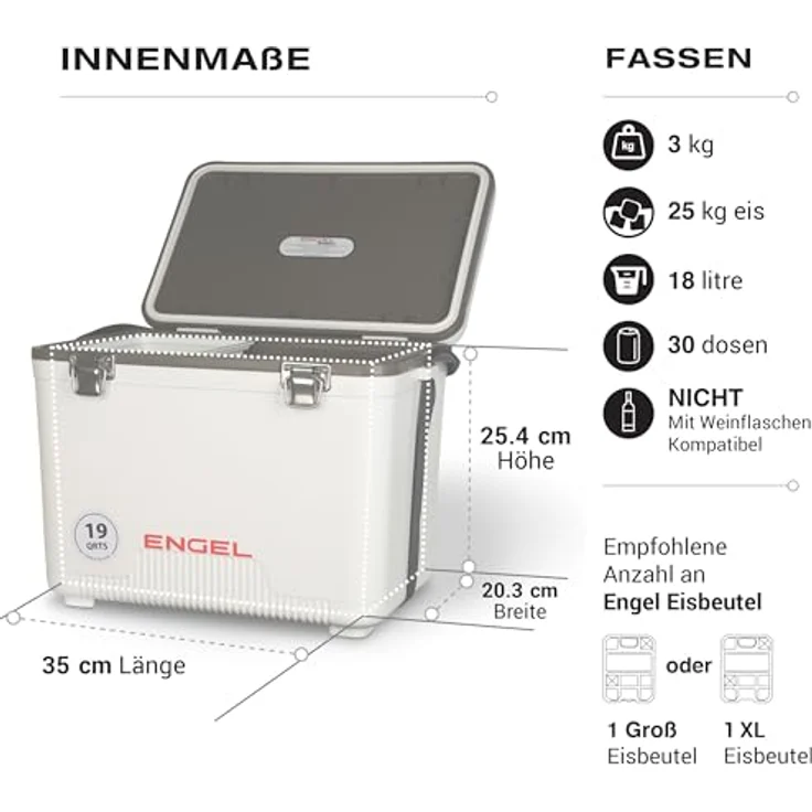 ENGEL Kühlbox 19qt (18 Liter), Auslaufsicher und Luftdicht, Tragbare Kühllösung für Camping und Picknick, Blau, 42 x 28,6 x 32,4 cm – Bild 3