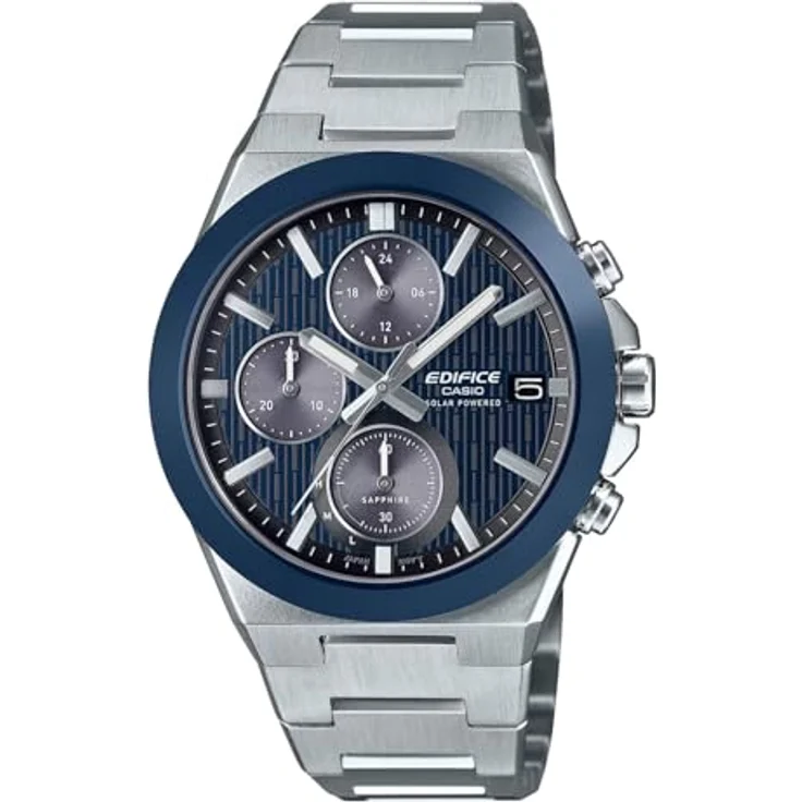 Casio Edifice EFS-S650D-2AEF, Herrenuhr Solar Chrono aus Edelstahl mit blauem Zifferblatt und kratzfestem Saphirglas – Bild 1