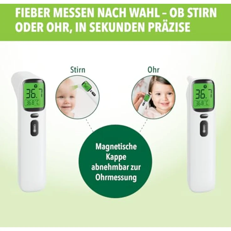 IEA Medical Infrarot Fieberthermometer kontaktlos – Digital, für Babys, Kinder & Erwachsene, mit Fieberalarm & Stirnmessung – Bild 3