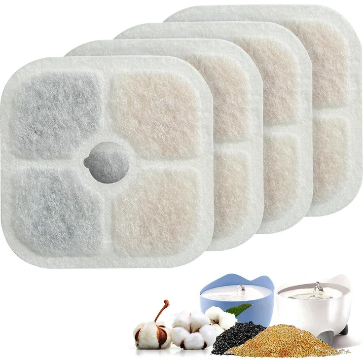 PEWINGO Katzenbrunnen Ersatzfilter, 4 Stück Triple Filtration System für 2.5L Trinkbrunnen, effektive Reinigung und Gesundheitsförderung