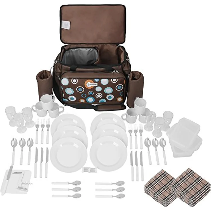 Anndora Picknicktasche XL braun 57 Teile Zubehör 6 Pers. Isoliertasche 55x36x33cm – Bild 7