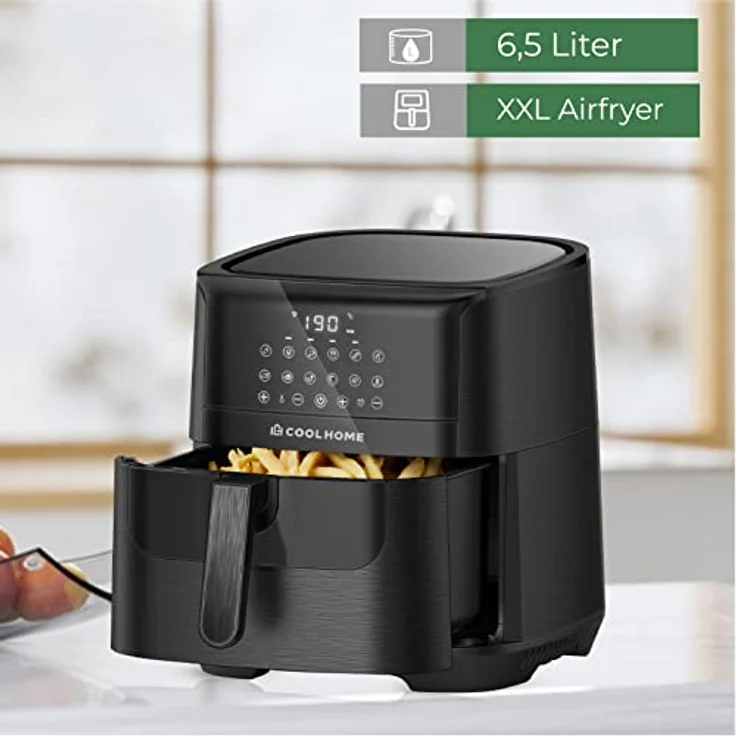 CoolHome AF23 Airfryer XXL Deluxe - 6,5 Liter - Heißluftfritteuse mit Keramikbeschichtung - schwarz – Bild 2