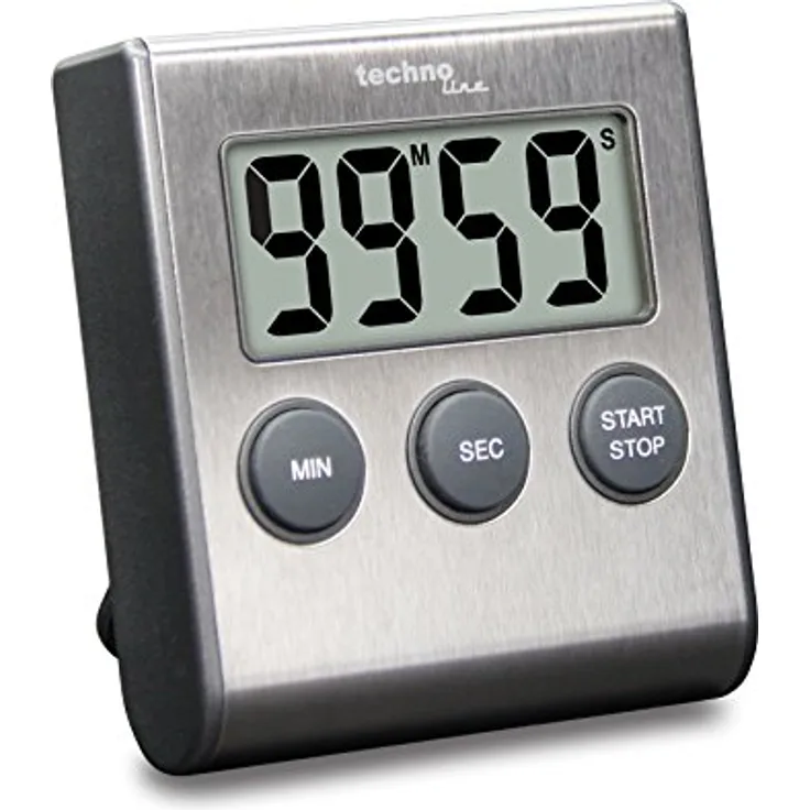 Technoline KT200 - klassischer, digitaler Kurzzeitwecker, Küchenuhr, Eieruhr, hochwertiges Edelstahlgehäuse, silber, 6.4 x 1.8 x 7.0 cm