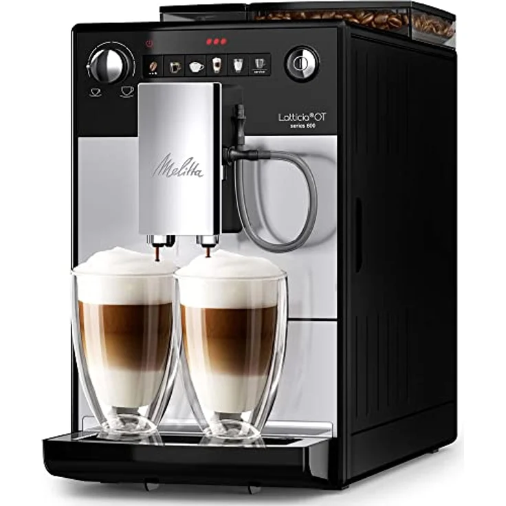 Melitta Latticia OT F300-101 Kaffeevollautomat mit LATTEperfection Milchsystem, flüsterleisem Mahlwerk, One Touch Funktion und XL Wassertank und – Bohnenbehälter,1,5l, silber, Silber/Schwarz – Bild 2