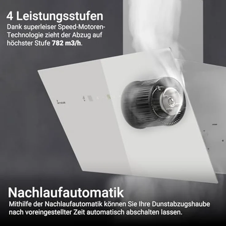 KKT KOLBE Dunstabzugshaube TRIO6025W, 60cm Wandhaube kopffrei mit Gestensteuerung, 782cbm/h, Weiß, Glas, SensorTouch Bedienung, LED-Beleuchtung – Bild 5