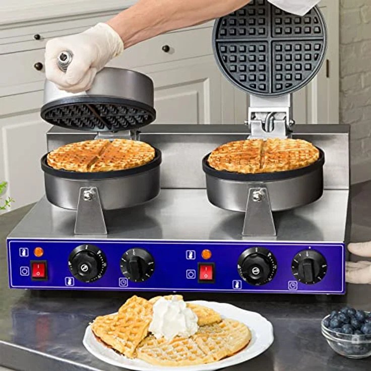 vertes Belgische Waffel Maker, Doppelt Elektrisch 2000W aus Edelstahl, 2x Timer 5min, 2x stufenlos regulierbare Temperatur 50-300 °C, Antihaftbeschichtung, 4 rutschfeste Gummifüße – Bild 5