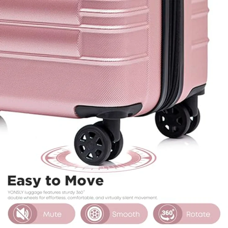 YONSLY Suitcase Reisekoffer XL, Erweiterbarer Hartschalenkoffer mit TSA-Schloss und YKK-Reißverschluss, Roségold, 360° Rollen – Bild 4