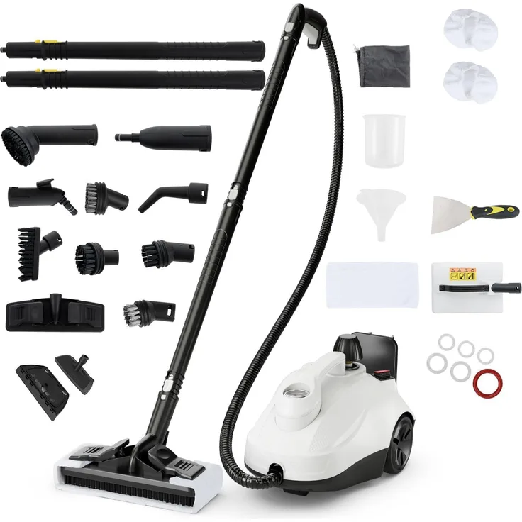 GOPLUS Dampfreiniger 2000W, 5 Bar Dampfdruck, 1,8 L Tank, Aufheizzeit 8 min, mit Bodenreinigungsset und Düsen, Weiß