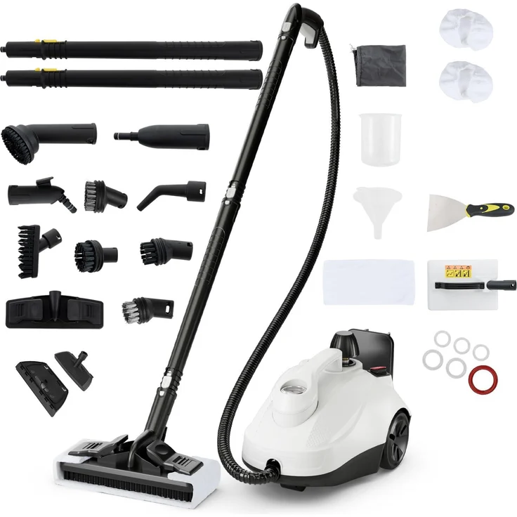 GOPLUS Dampfreiniger 2000W, 5 Bar Dampfdruck, 1,8 L Tank, Aufheizzeit 8 min, mit Bodenreinigungsset und Düsen, Weiß