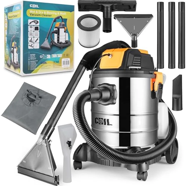 COIL 4-in-1 Nass-Trocken-Sauger, Waschsauger mit 17 kPa Saugleistung, 5L Wassertank, 1300 W, beutellos, inklusive HEPA-Filter und Sprüh- sowie Blasfunktion – Bild 1