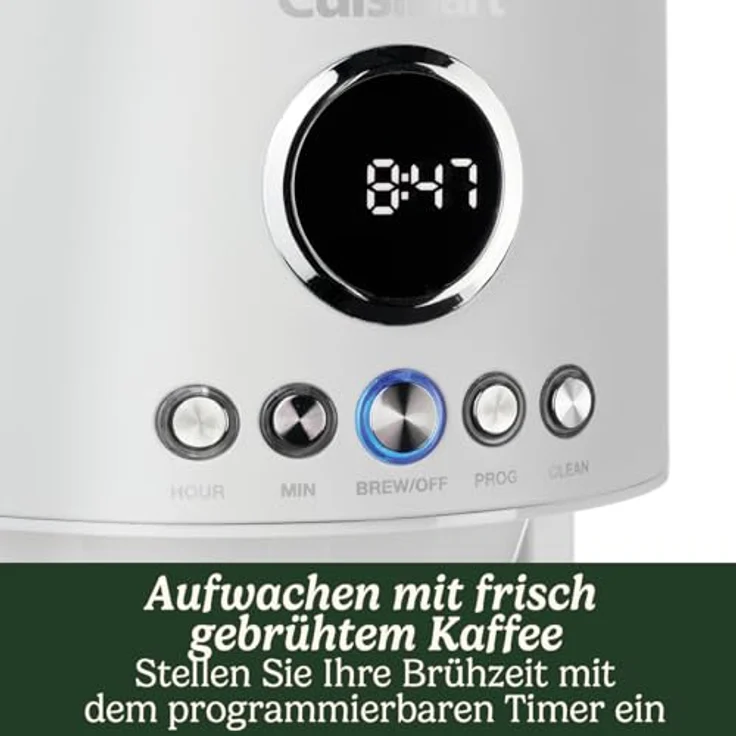 Cuisinart Filterkaffeemaschine | 1.8L Karaffe/12 Tassen, Schnellbrühfunktion, 24 Stunden programmierbarer Timer, 40 Minuten Warmhaltefunktion | Brausekopf-Extraktion, spülmaschinenfest | Kiesel Weiß – Bild 3