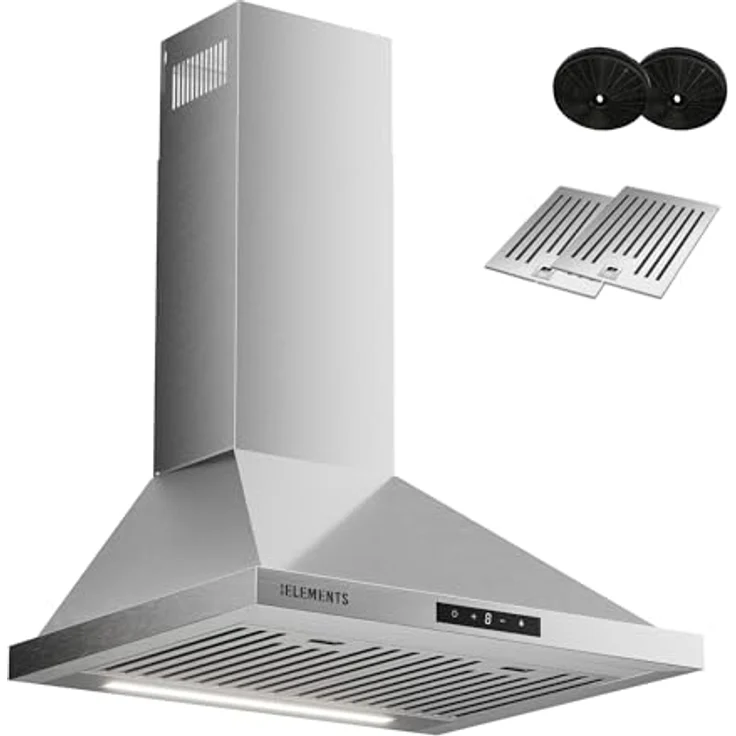 KB ELEMENTS Dunstabzugshaube 60cm, Umluft/Abluft mit 650m³/h Saugleistung, Brushless-Motor, Touch-Gestensteuerung, Edelstahl, inklusive 2 Aktivkohlefilter und 2 Baffle-Fettfilter – Bild 1