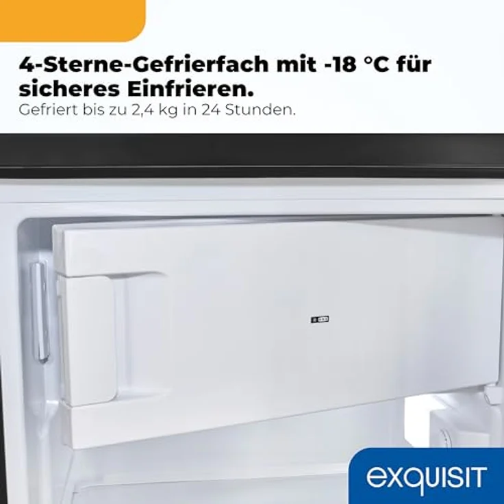 Exquisit KS516-4-E-040E, Kühlschrank 109 l mit Gefrierfach, unterbaufähig, Energieklasse E, 40 dB, freistehend, schwarz – Bild 5
