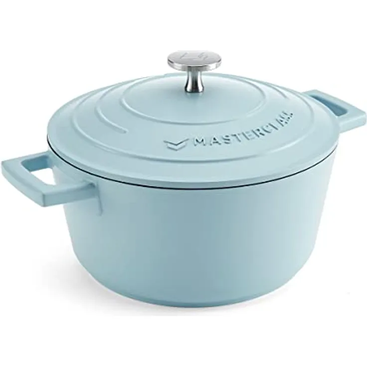 MasterClass Kleine Auflaufform mit Deckel 2,5 l/20 cm, leichter Aluminiumguss, Induktionsherd und ofenfest, himmelblau