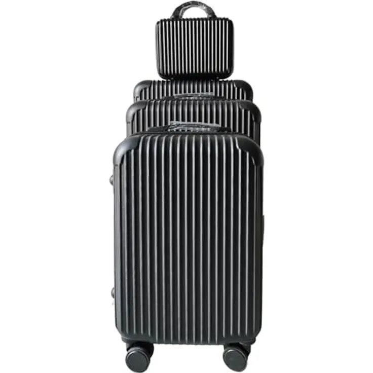 NTK-Collection Frenzi Kofferset 4er-Set, Hartschalenkoffer in Schwarz, 115 l (L), 80 l (M), 50 l (Handgepäck), mit Teleskopgriff und Zahlenschloss