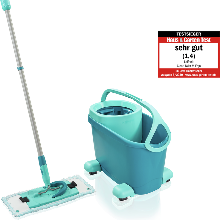 Leifheit Set Clean Twist M Ergo mobile, Bodenwischer-Set mit Rollwagen, 6 L Eimer mit Schleudersieb, Teleskopstiel, Wischbezug super soft (52121) – Bild 6