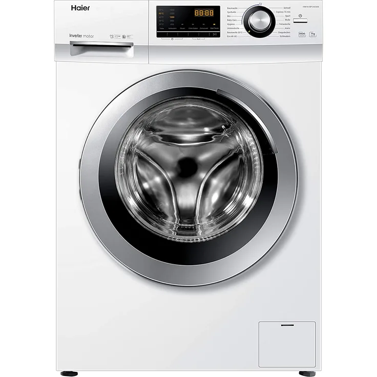 Haier HW70-BP14636N, Frontlader-Waschmaschine, A, Fassungsvermögen 7 kg, Standgerät, Breite 59,6 cm, Inverter-Motor, Startzeitvorwahl, Mengenautomatik, Beladungserkennung