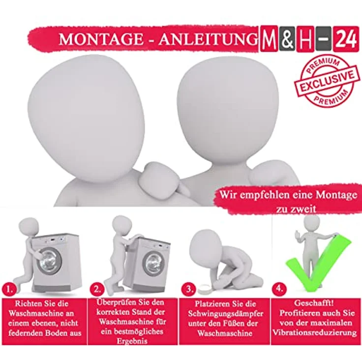 M&H-24 Waschmaschinen Unterlage Schwingungsdämpfer Vibrationsdämpfer Antivibrationsmatte - Gummi Füße für Waschmaschine & Trockner Waschmaschinenzubehör Weiß 4 Stück – Bild 5