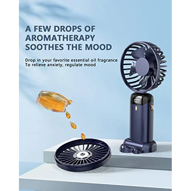 JANREAY Mini-Handventilator, USB-Schreibtischventilator, Kleiner Tischventilator mit 5 Geschwindigkeiten und 3000mAh USB-Akku, Faltbarer Elektrischer Ventilator für Reisen, Büro, Haushalt (Blau) – Bild 5