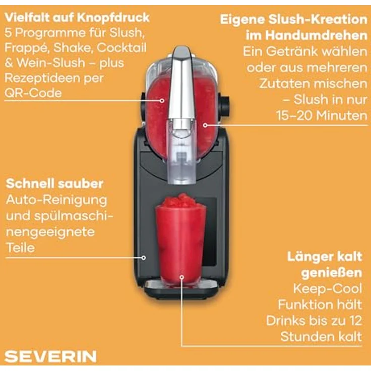 Severin 7410 Slush/Slushy Maschine, 2l, mit 5 Getränkemodi und 12h Keep Cool Technologie, einfach zu reinigen – Bild 3