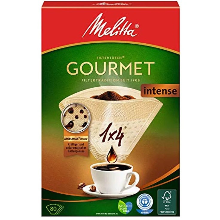Melitta 1x4 Gourmet Filtertüten, Intense, Aromamax Struktur, Naturbraun, (1 x 80 Stück) – Bild 3