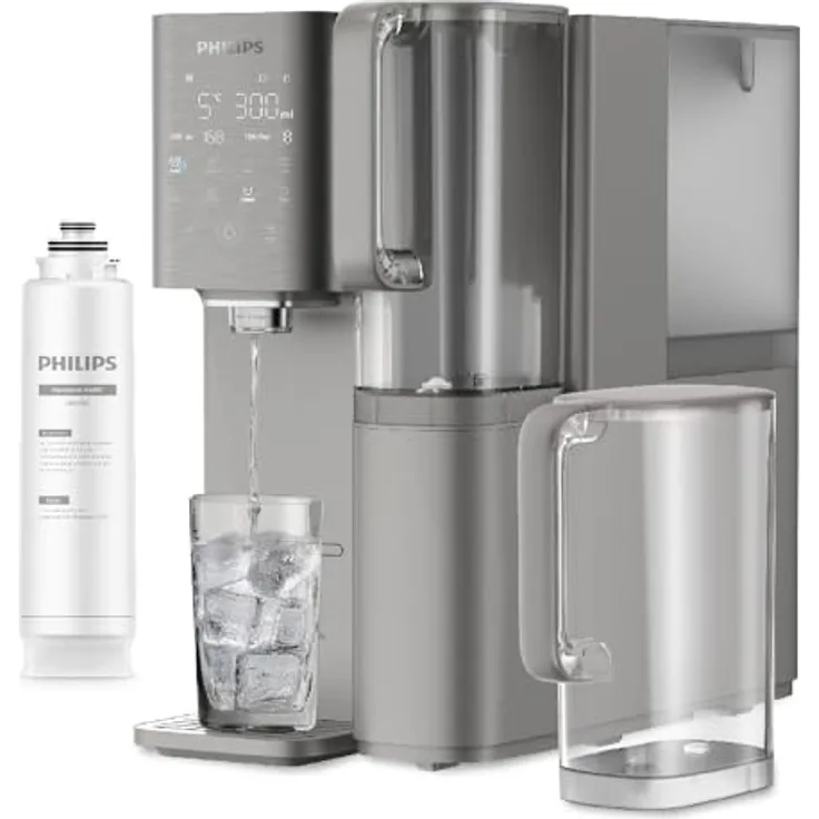 Philips Wasser-Umkehrosmose-Wasserstation ADD6921DG/10, entfernt bis zu 110 Substanzen, sofortige Erwärmung und Kühlung, 6-Liter-Wassertank, inkl. 2 Kannen