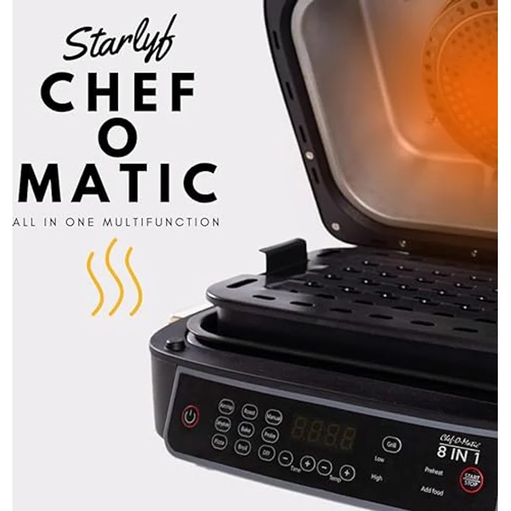 Chef o Matic 8-in-1 Heißluftfritteuse mit Grill, 1500w, Airfryer mit Schnellaufheizung, XL Heissluftfriteuse, Luft Frieuse zum Frittieren, Heißluftfritteuse + Zubehör, Grillplatte, Frittierkorb, Timer – Bild 5