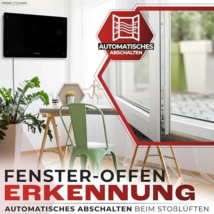 ProfiCare® Elektroheizung mit Glasfront & X-Shape Heizelement | mobiler Heizkörper auch für Wandmontage geeignet | Konvektor Heizung mit 2 Heizstufen | lautloses Heizen - 0dB | PC-GKH 3119 schwarz – Bild 3