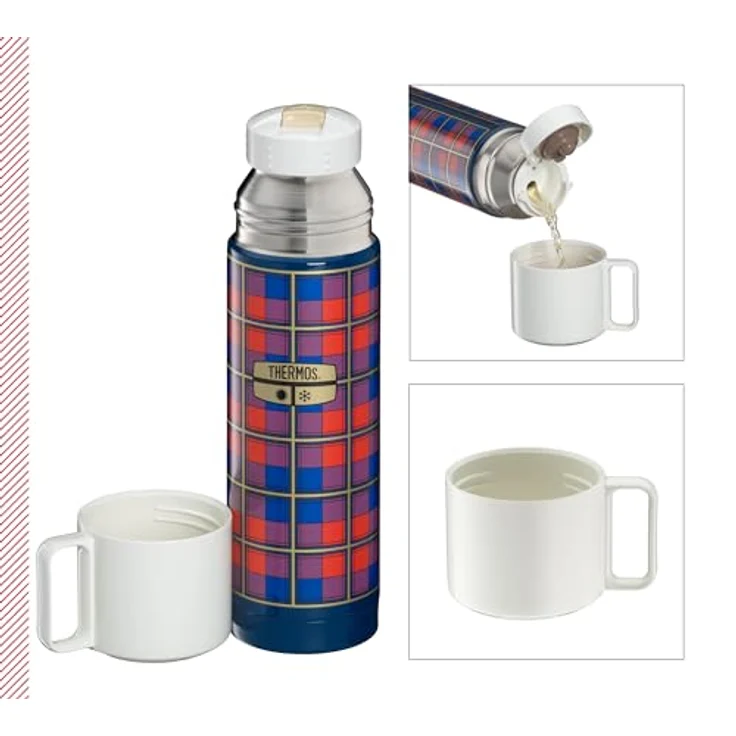 Thermos THERMOS REVIVAL BEVERAGE BOTTLE 0,50l, retro blue, Isolierflasche Edelstahl mit Trinkbecher, 18 h heiß / 24 h kalt, spülmaschinenfest, absolut dicht, BPA-frei – Bild 2