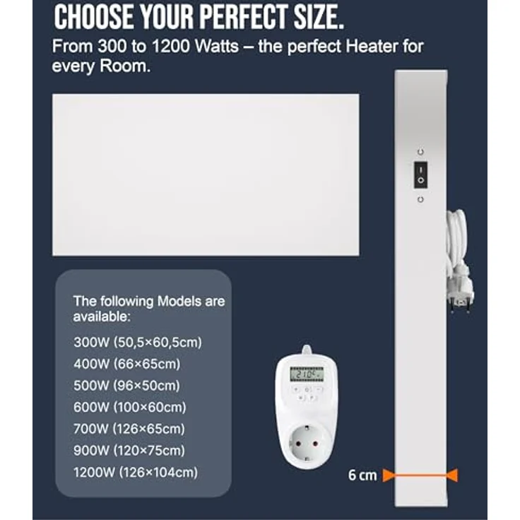UMBRELLA® H500 Infrarotheizung Heizpaneel 500W, Carbon Crystal rahmenlos, Wand/Decke, TÜV/GS, Überhitzungsschutz, 100.000h Lebensdauer, inkl. Plug-in TH12 Thermostat (7 Tage) – Bild 4