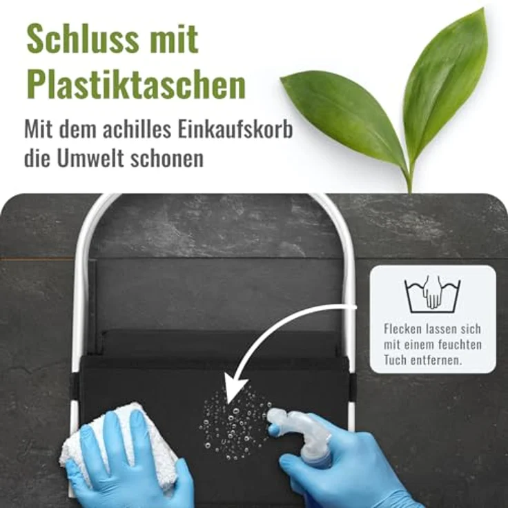 achilles Einkaufskorb, klappbare Einkaufsbox mit Alu-Griff, platzsparend und wasserabweisend, Schwarz – Bild 4