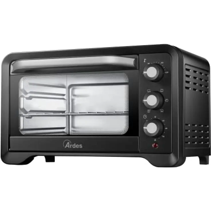 Ardes Elektrischer Umluft-Kleinbackofen 22 Liter Fassungsvermögen mit Innenbeleuchtung 6 Garfunktionen Timer Doppelverglasung MAGNUS AR6222PB, Schwarz