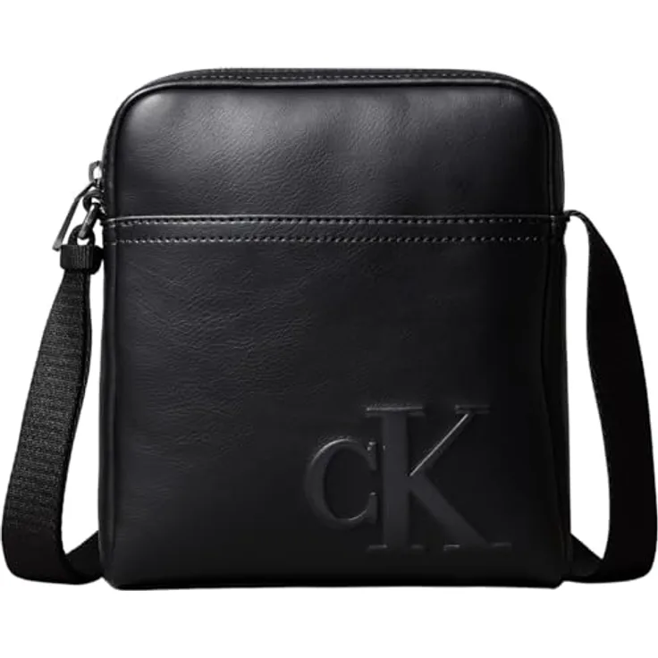 Calvin Klein CK REPORTER Umhängetasche, Herren-Schultertasche in Schwarz mit CK-Logo, Hochformat, verstellbarem Schulterriemen und Reißverschluss