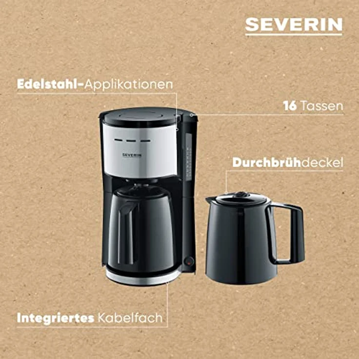 SEVERIN KA 9253 Filterkaffeemaschine mit 2 Thermokannen, ca. 1.000 W, bis 8 Tassen, Schwenkfilter 1 x 4 mit Tropfverschluss, automatische Abschaltung, Durchbrühdeckel – Bild 4