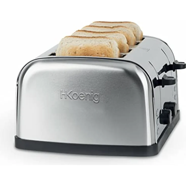 H.Koenig Toaster 4 Scheiben TOAS14 Vintage Edelstahl 7 Bräunungsstufen Aufwärmen Einfache Reinigung 1500 W Silver [Energieklasse A+] – Bild 3