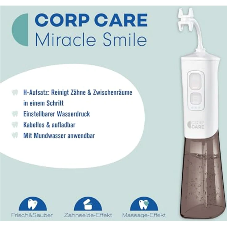 Mediashop CorpCare MiracleSmile - Elektrische Munddusche - Zahnreinigung - Kabellose Zahndusche - Mundhygiene - Blau – Bild 2