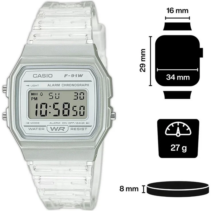 CASIO Quarzuhr F-91WS-7, leichte Armbanduhr in modernem Design mit einfacher Bedienung