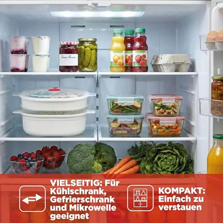 Snips Dampfgarer für Mikrowelle Weiß, 4L, Spülmaschinenfester Mikrowellenbehälter mit 2 Tabletts, schnelle Zubereitung, 26.5x22x13.5 cm, Made in Italy – Bild 5