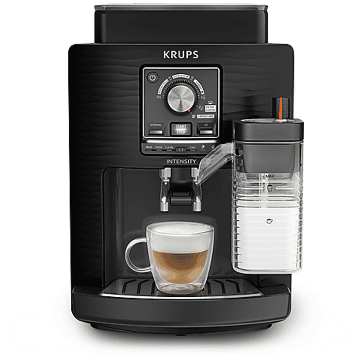 KRUPS EA5028 Intensity Milk Kaffeevollautomat, Lioness Pattern Dune, mit Milk Maestro Technologie für Barista-Qualität, 5 Kaffee- und Milchspezialitäten, automatische Reinigung