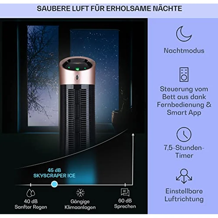 Klarstein Skyscraper Ice Smart, 4-in-1 Luftkühler & Ventilator mit Wasserkühlung, Luftreiniger und Luftbefeuchter, 210 m³/h, ohne Abluftschlauch – Bild 4