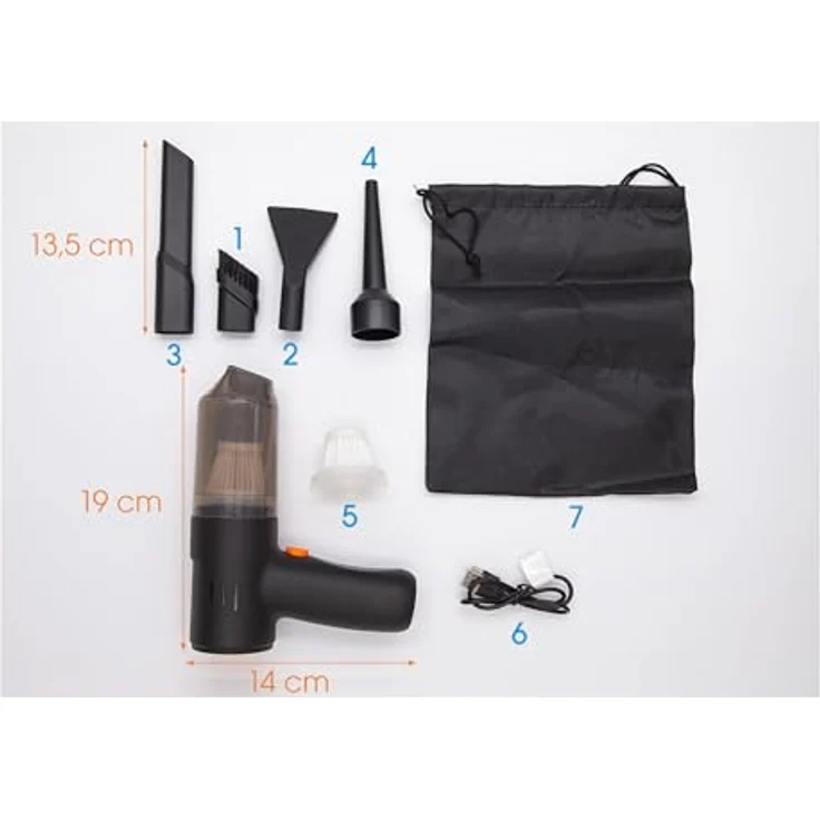 LIVINGTON PocketVac, Akku Handstaubsauger mit Gebläse und Aufsätzen, kabellos, inkl. USB-C Kabel, Aufbewahrungstasche & Filter, ultraleicht und ergonomisch – Bild 5