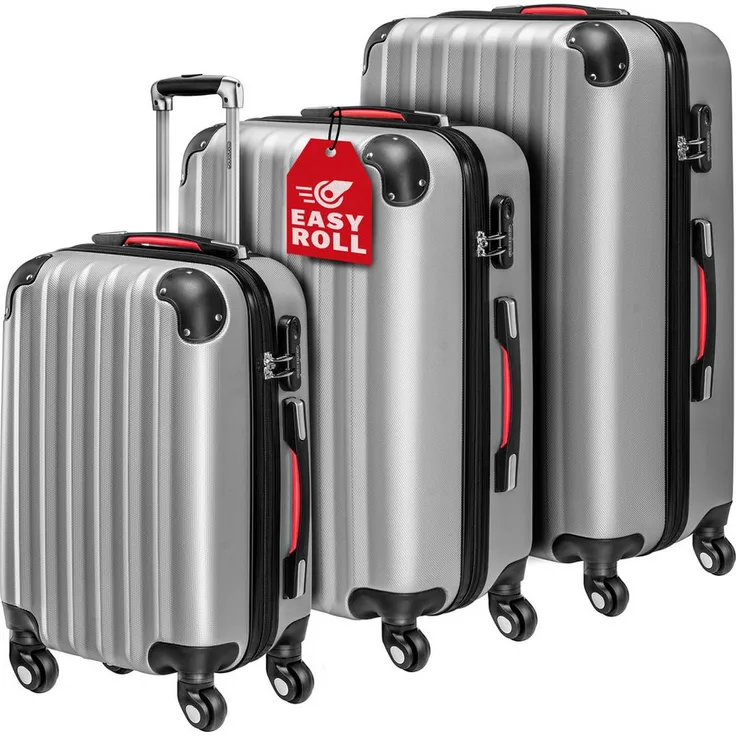 Monzana Kofferset Baseline 4 Rollen Zahlenschloss Trolley Reisekoffer silber ABS Hartschale 360° drehbar - Preisvergleich