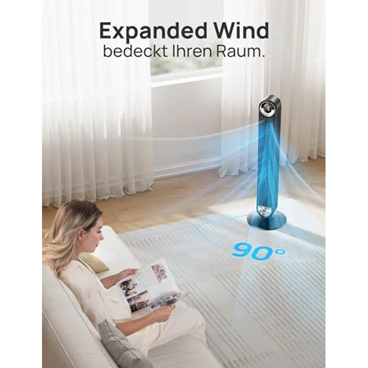 DREO Cruiser Pro T2S, 106 cm Leiser Smart Turmventilator mit 9 Geschwindigkeiten, 4 Modi, 12H Timer, 90° Oszillation, Fernbedienung und Sprachsteuerung, Schwarz – Bild 4