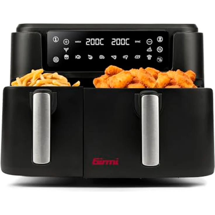 Girmi FG26 Ecofrit Bis Luftfritteuse, 2400 W, 9 Liter, digitale Anzeige, 2 Kochzonen, antihaftbeschichtet, BPA/PFOA Safe, Schwarz, inkl. Rezeptbuch – Bild 5