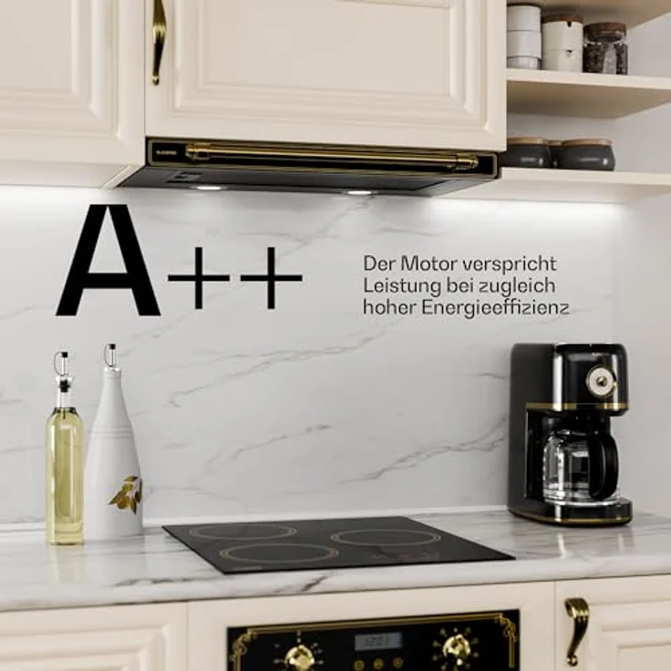 Klarstein Victoria Dunstabzugshaube, 60cm Unterbauhaube im Retro-Design, 358 m³/h, Energieeffizienz A++, LED-Beleuchtung, Ausziehbar, Aluminium- & Aktivkohlefilter, leise, Schwarz – Bild 5